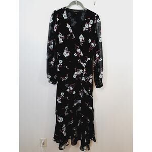 Banana Republic Women's Black Floral V-neck Long Sleeve High-Low Dress Size 4